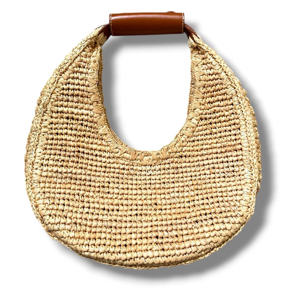STAUD Moon Raffia Bag Natural Raffia Handbag Purse Standard Size Summer Resort - Picture 2 of 13
